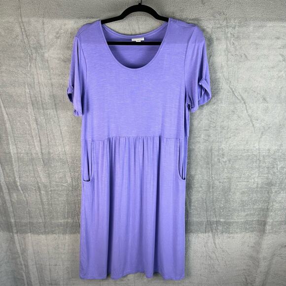 J Jill Dress Womens Med Purple Stretch Pockets Short Sleeve Beach Vacation Boho - Picture 1 of 14